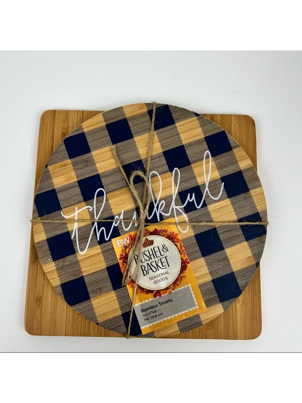 Fall Themed Dark Blue Wood Trivets - Set of Two - NWT